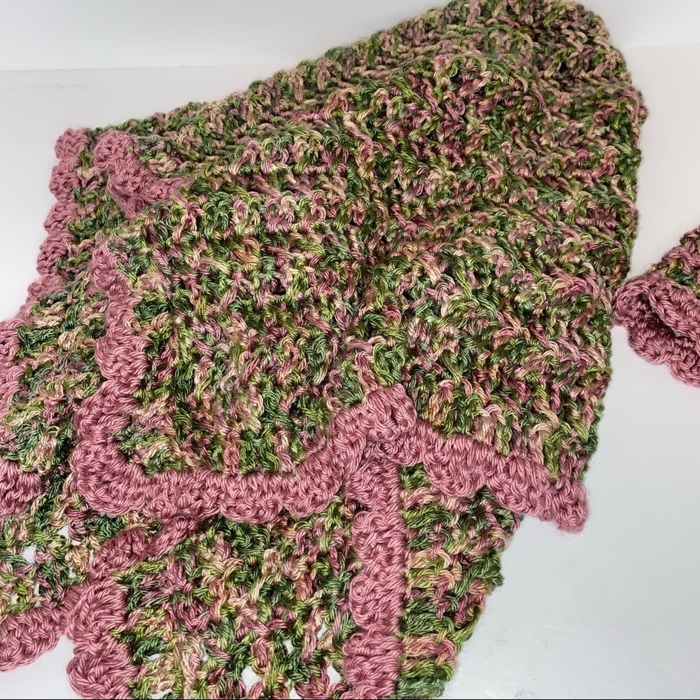 Handmade Matching Baby Green and Pink Cozy Crochet Knit  Blanket and Hat Set - Picture 7 of 8
